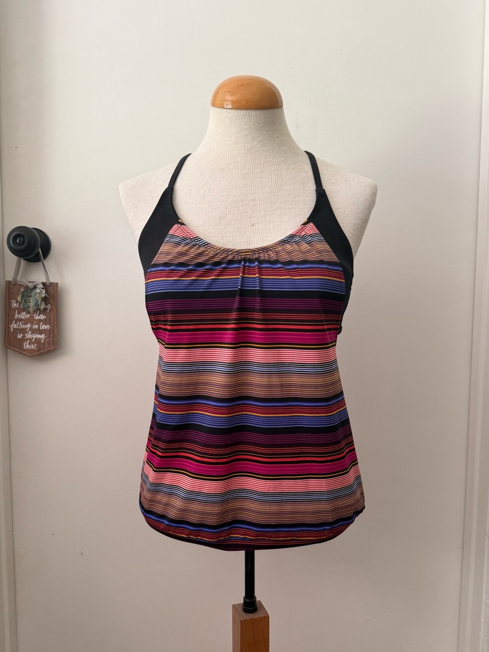 Athleta Multicolor Striped Racerback Swim Tank - Pink, Blue, Black